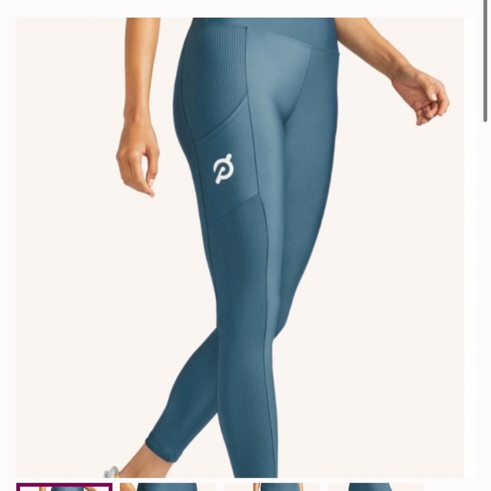 Peloton Teal High-Waist Ribbed Pocket Leggings